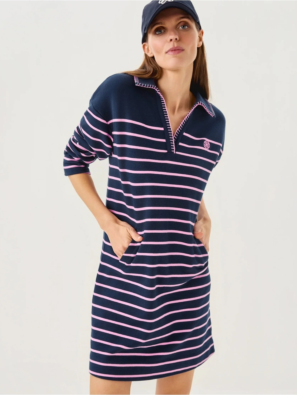 Lilly Pulitzer Corvaya Terry Dress Women's Size Large Navy & Pink Striped